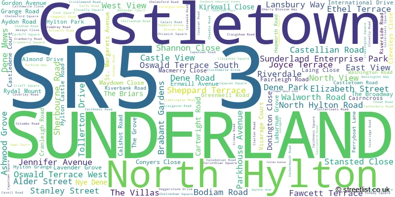 A word cloud for the SR5 3 postcode